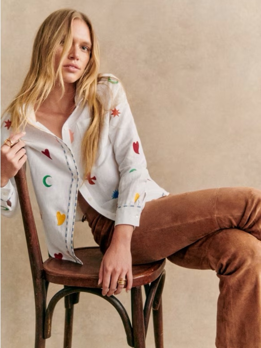 Sezane x Pangea Embroidered Tomboy Blouse sz 6/38